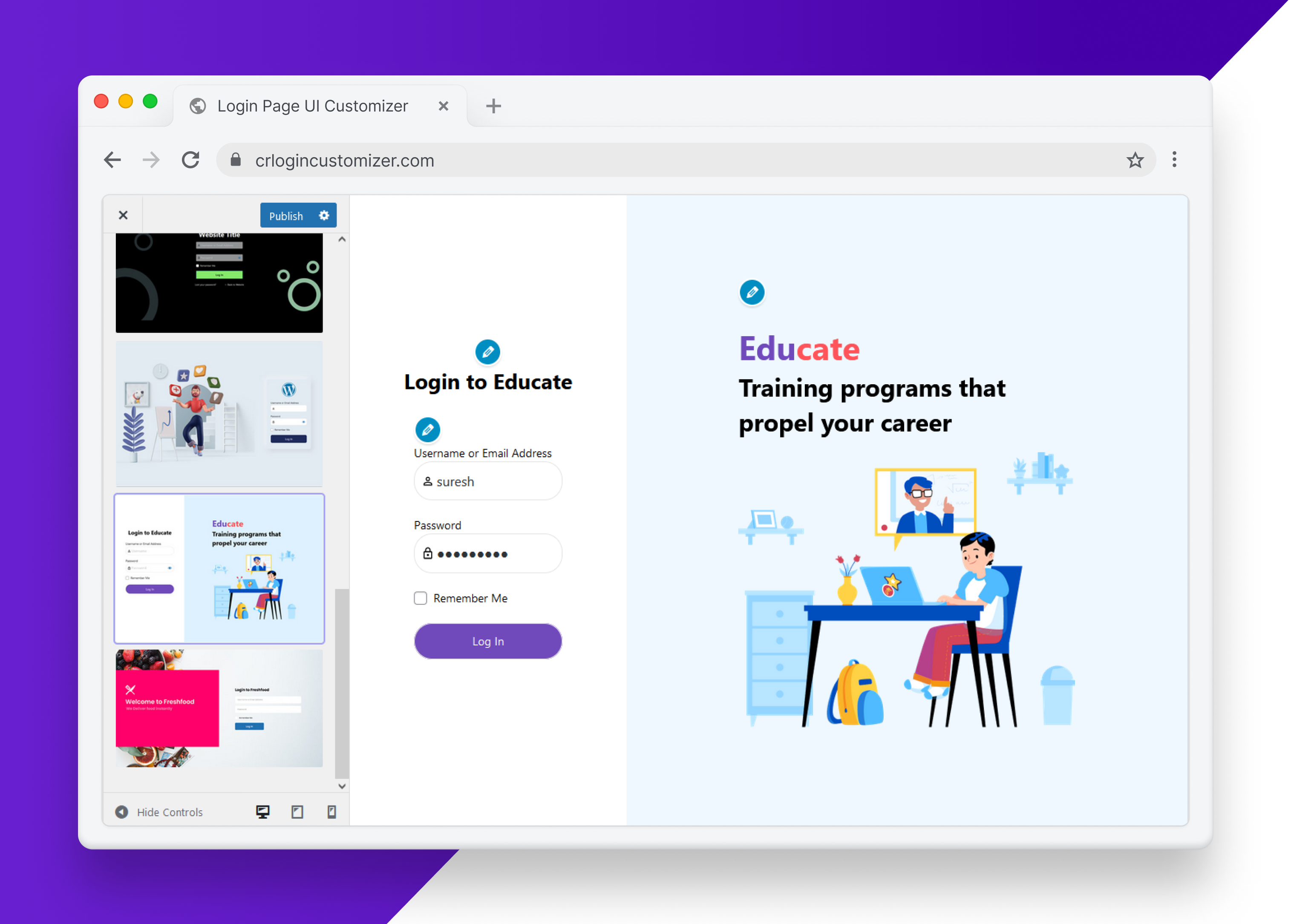 Login Page UI Customizer - Design Options (background, overlay, opacity)