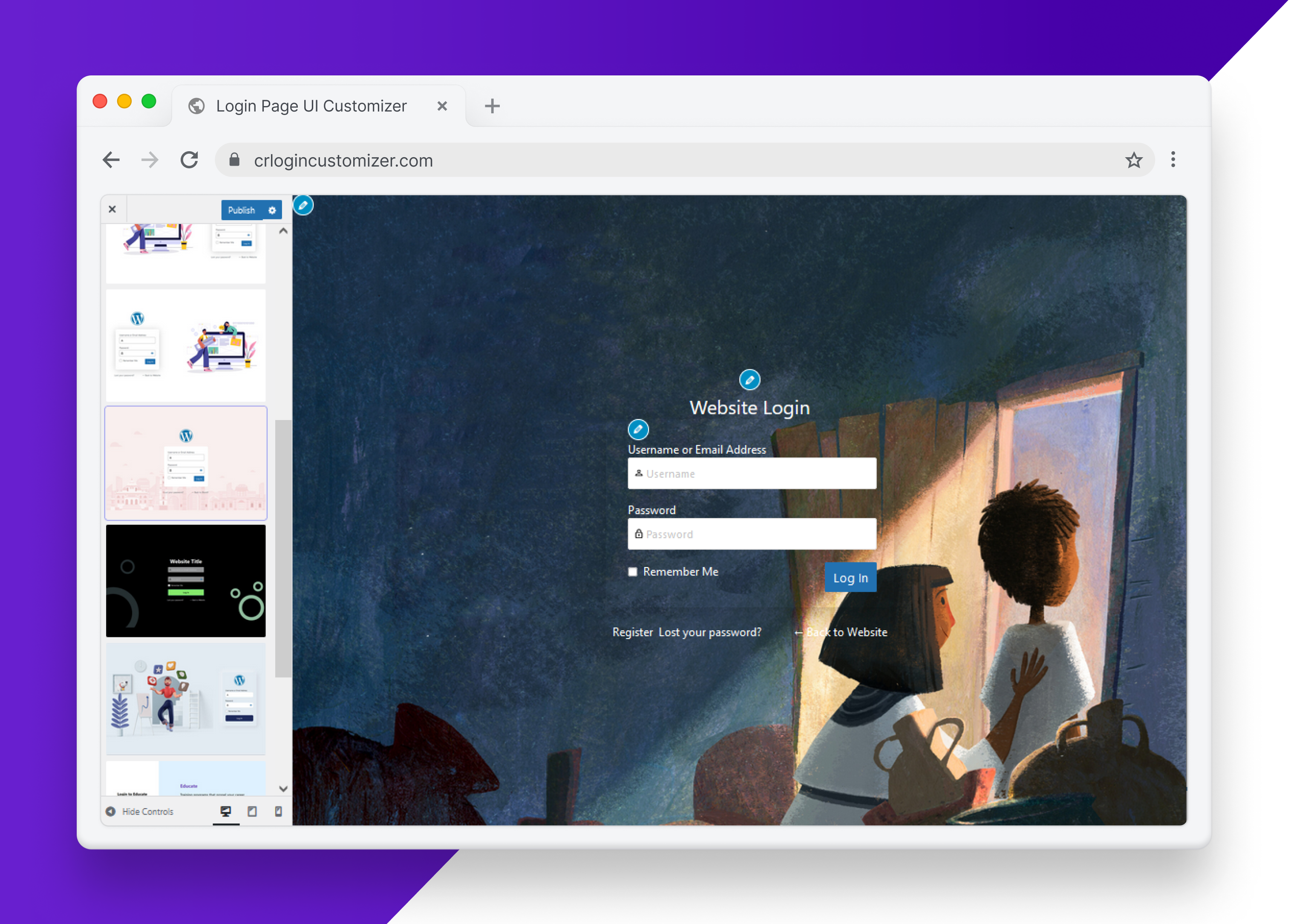 Login Page UI Customizer - Design Options (content title, title text color, description text color)