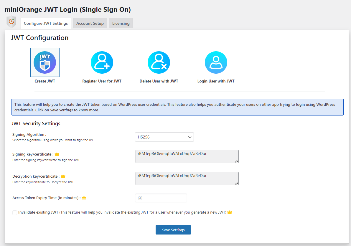 Create JWT settings