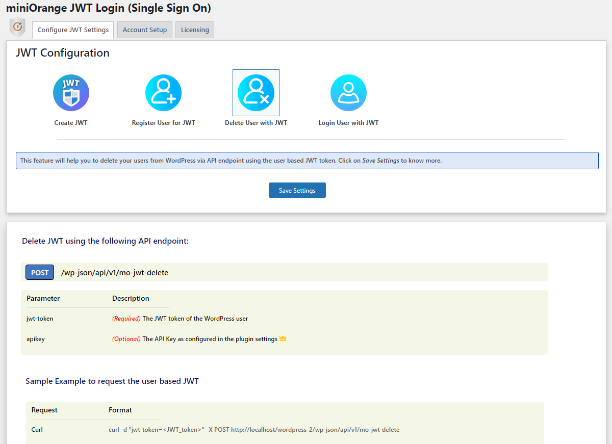 Delete users with JWT settings