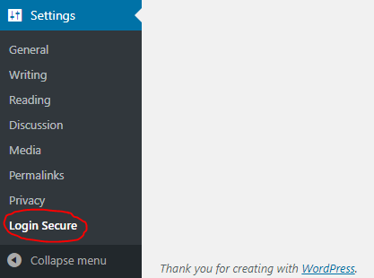 After installing and activating the plugin, you have to go to 'Settings>Login Secure' screen.