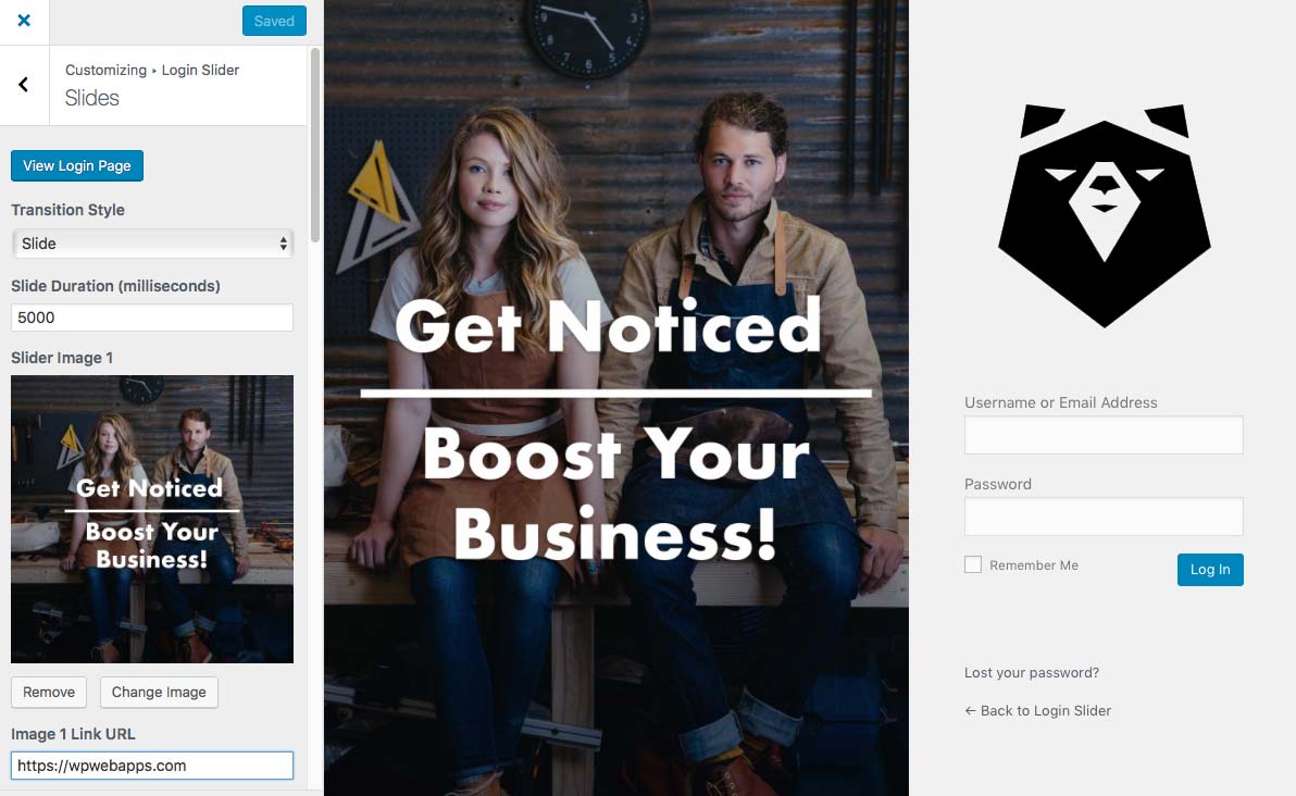 Login Slider uses the customizer to handle all settings.  Simple and visual.