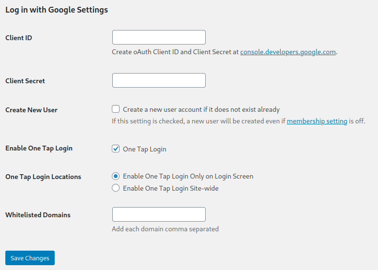 Plugin settings screen.