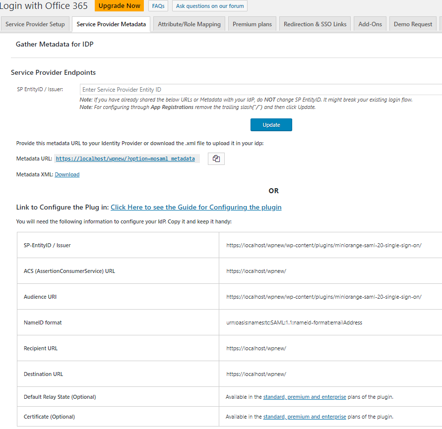 Gather Metadata for your Identity Provider.
