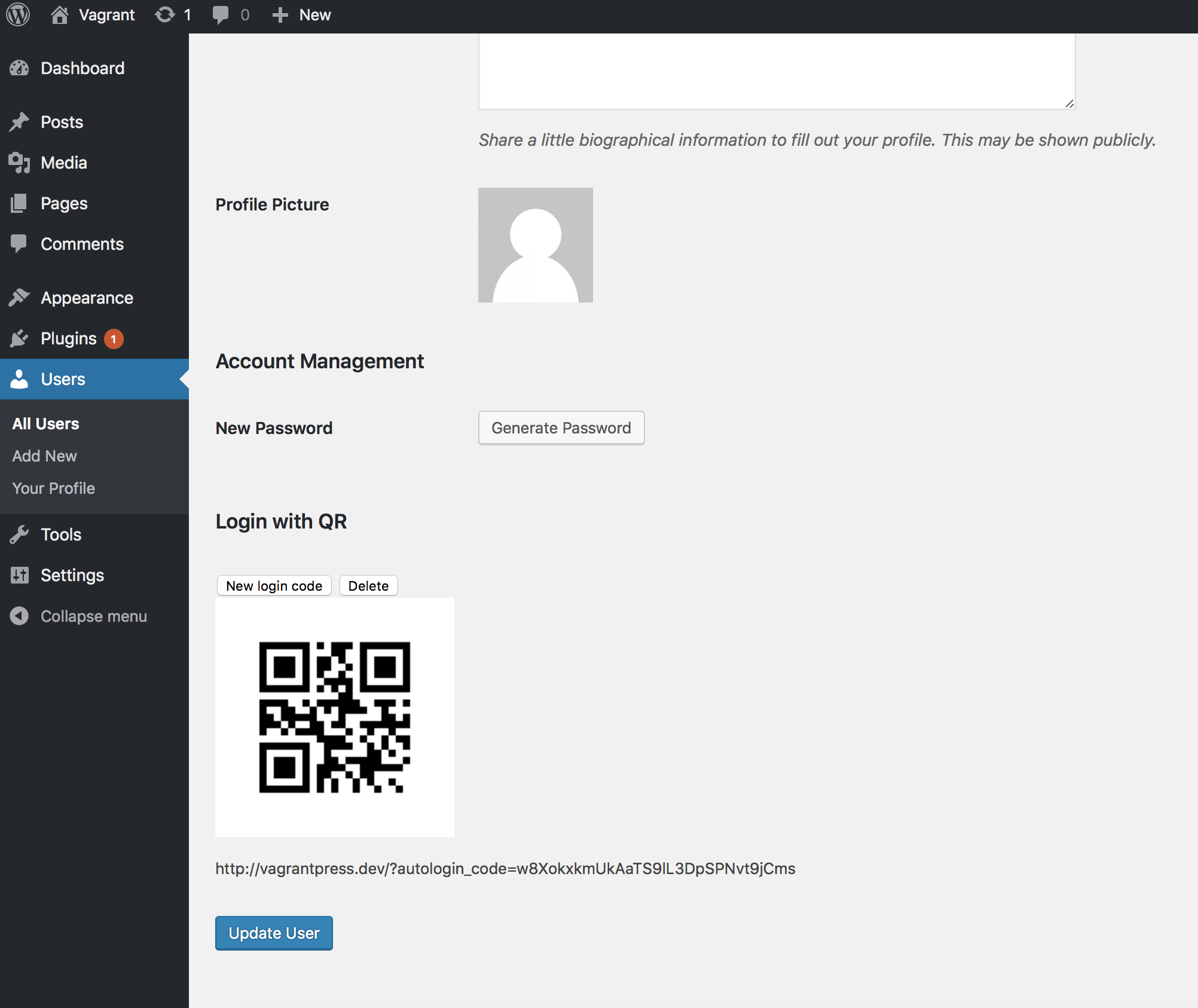 QR will be displayed on the user profile page.
