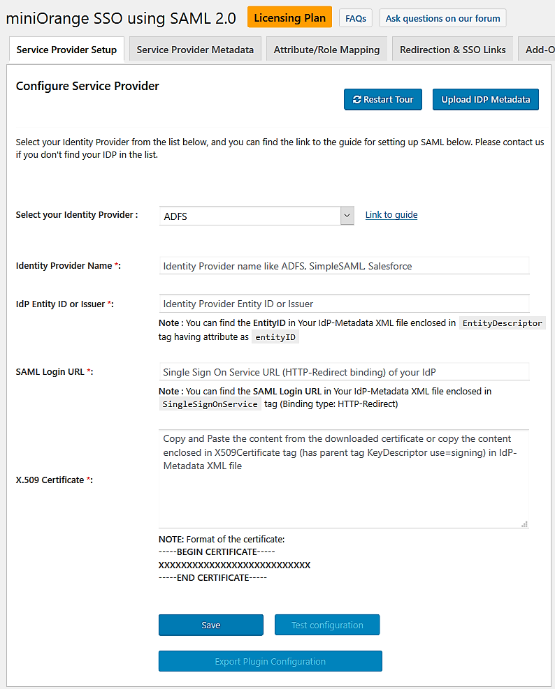 Configure your Wordpress as Service Provider.