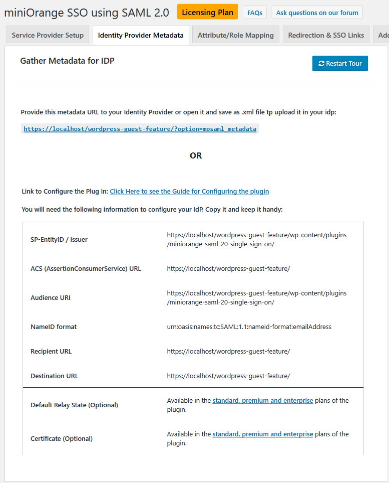 Gather Metadata for your Identity Provider.