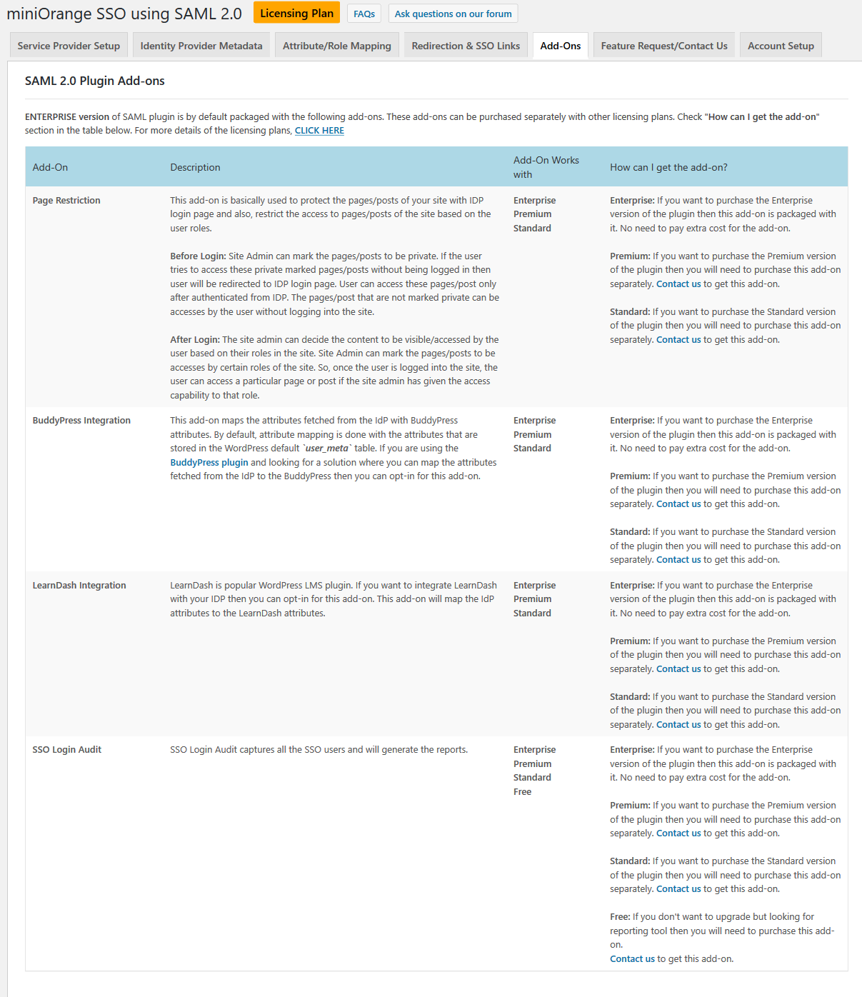 Addons which extend plugin functionality.