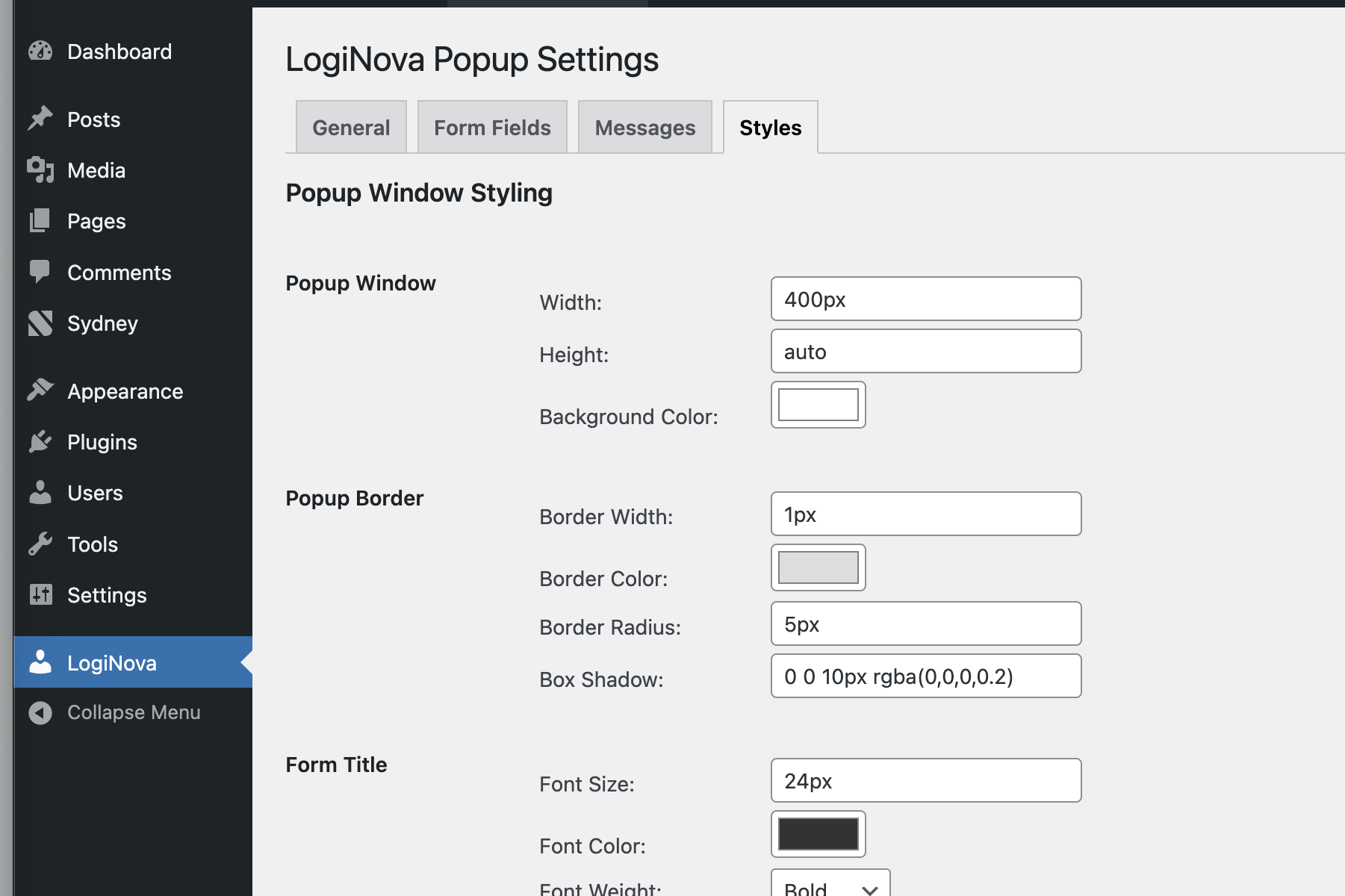 Style customization options
