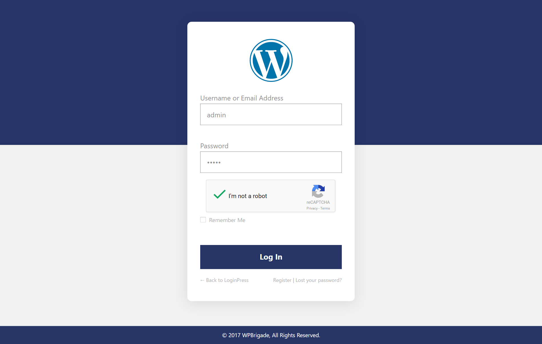 Custom Login page (Persona theme) Example #17 [Pro feature](https://loginpress.pro/pricing?utm_source=wp-org&utm_medium=screenshots&utm_campaign=pro-upgrade&utm_content=Persona+theme)