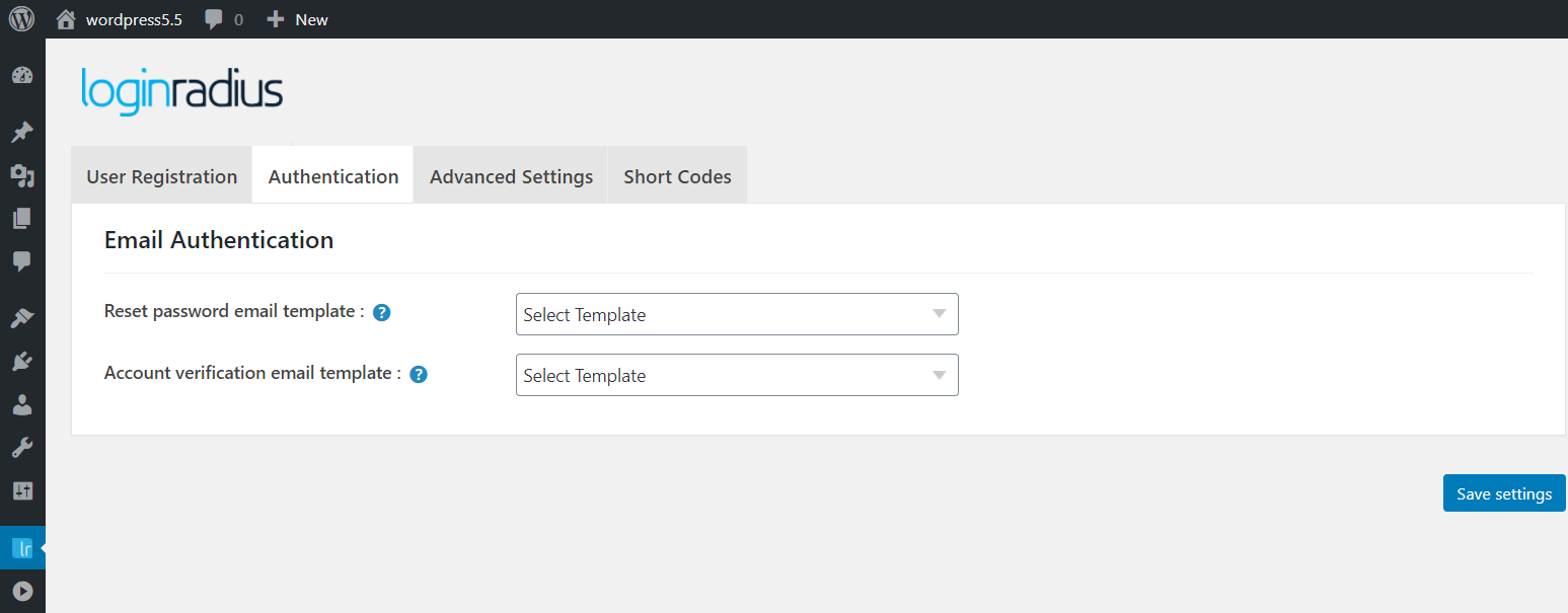 **User Registration Settings**: