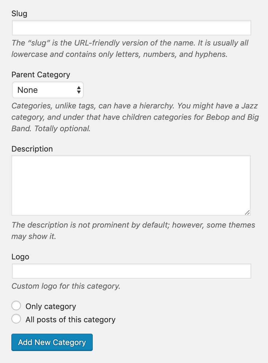 Category settings