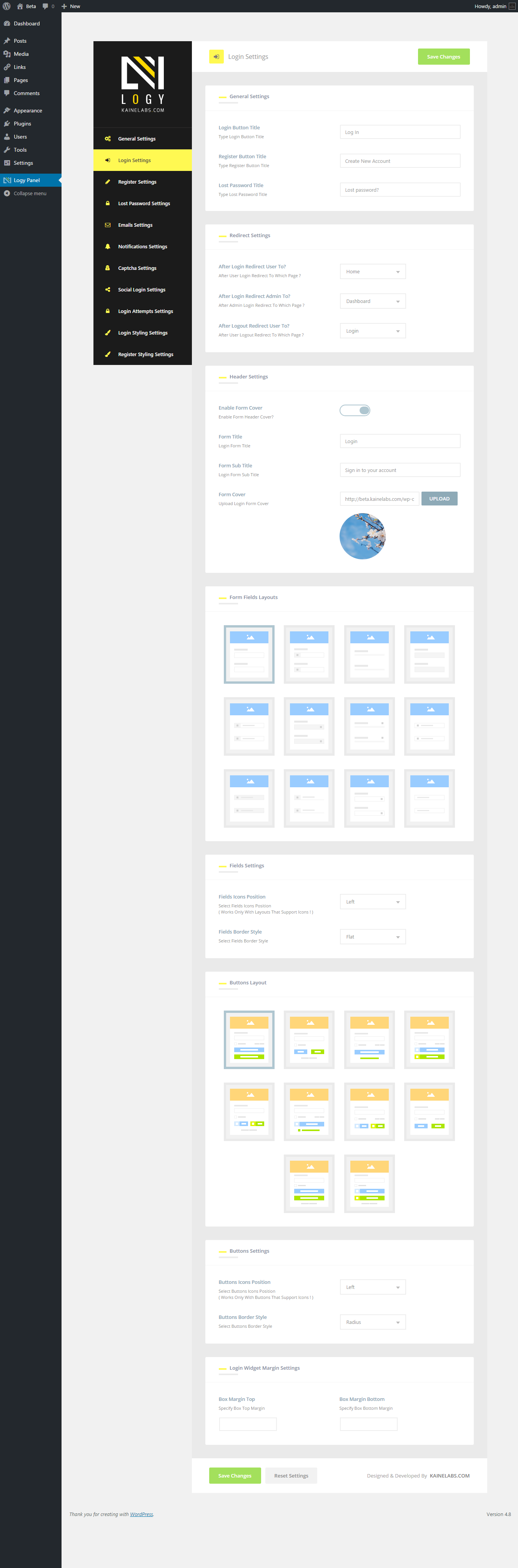 Logy - Admin Panel - Login Settings