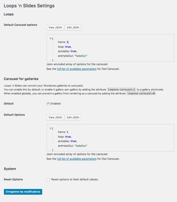 Settings page