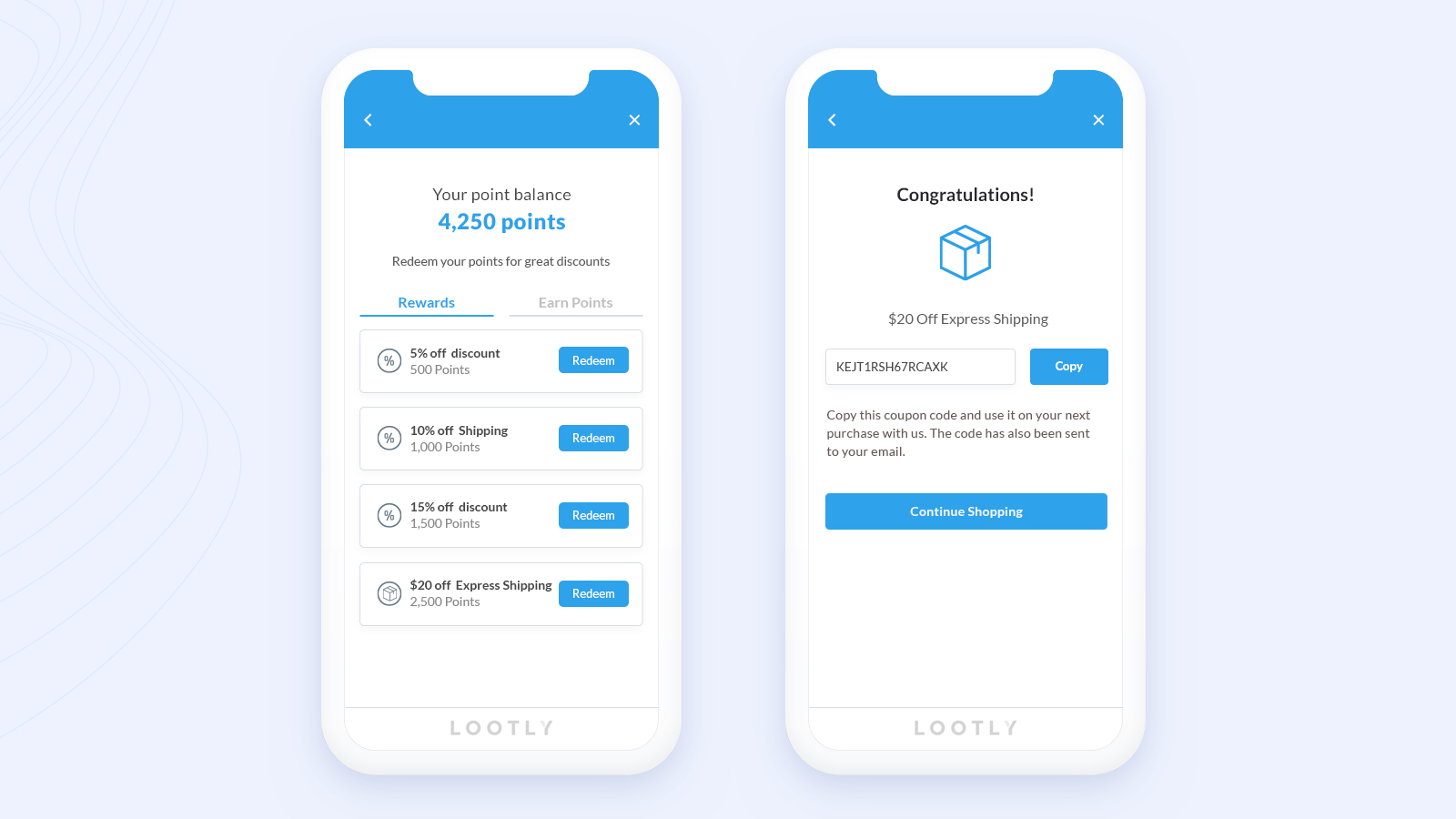 Redeem points for rewards and automatically receive the coupon