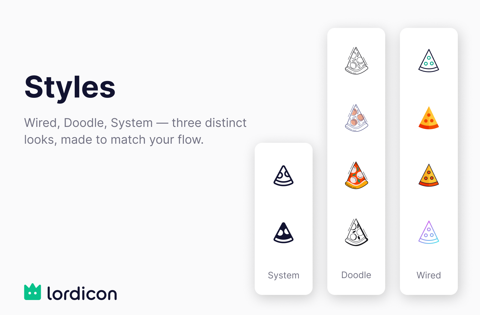 Select from three icon families: Wired, Doodle, or System — each crafted to suit different design needs.