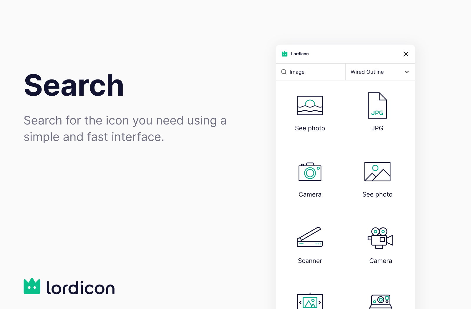 Quickly find the icon you need with an intuitive search experience.