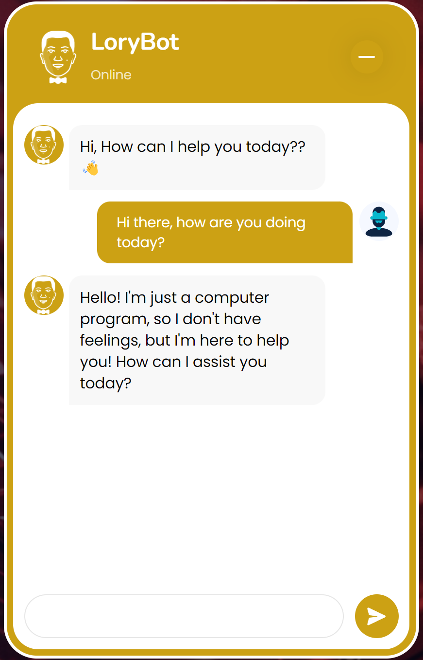 Main interface of LoryBot showing the chat window.