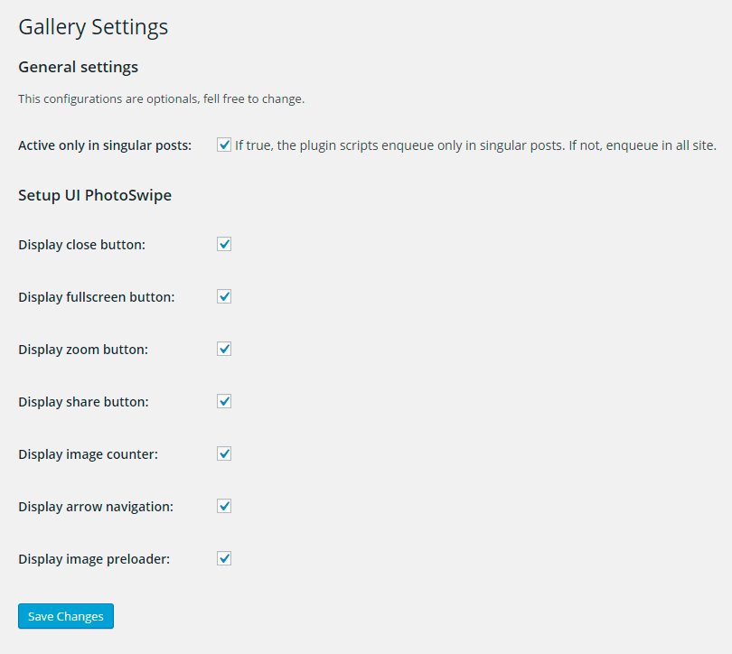 Screenshot plugin admin settings