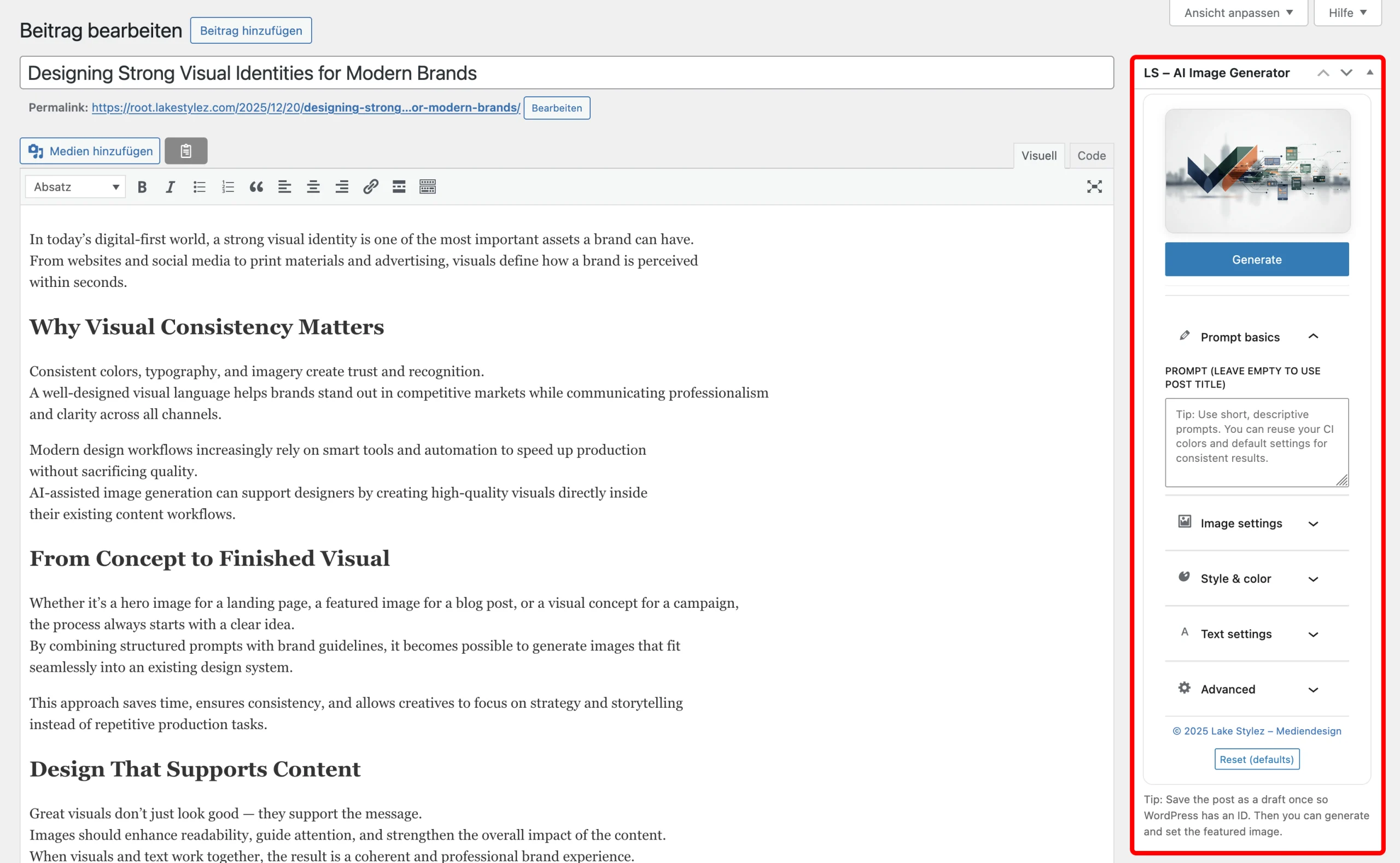 AI Image Generator metabox in the Classic Editor