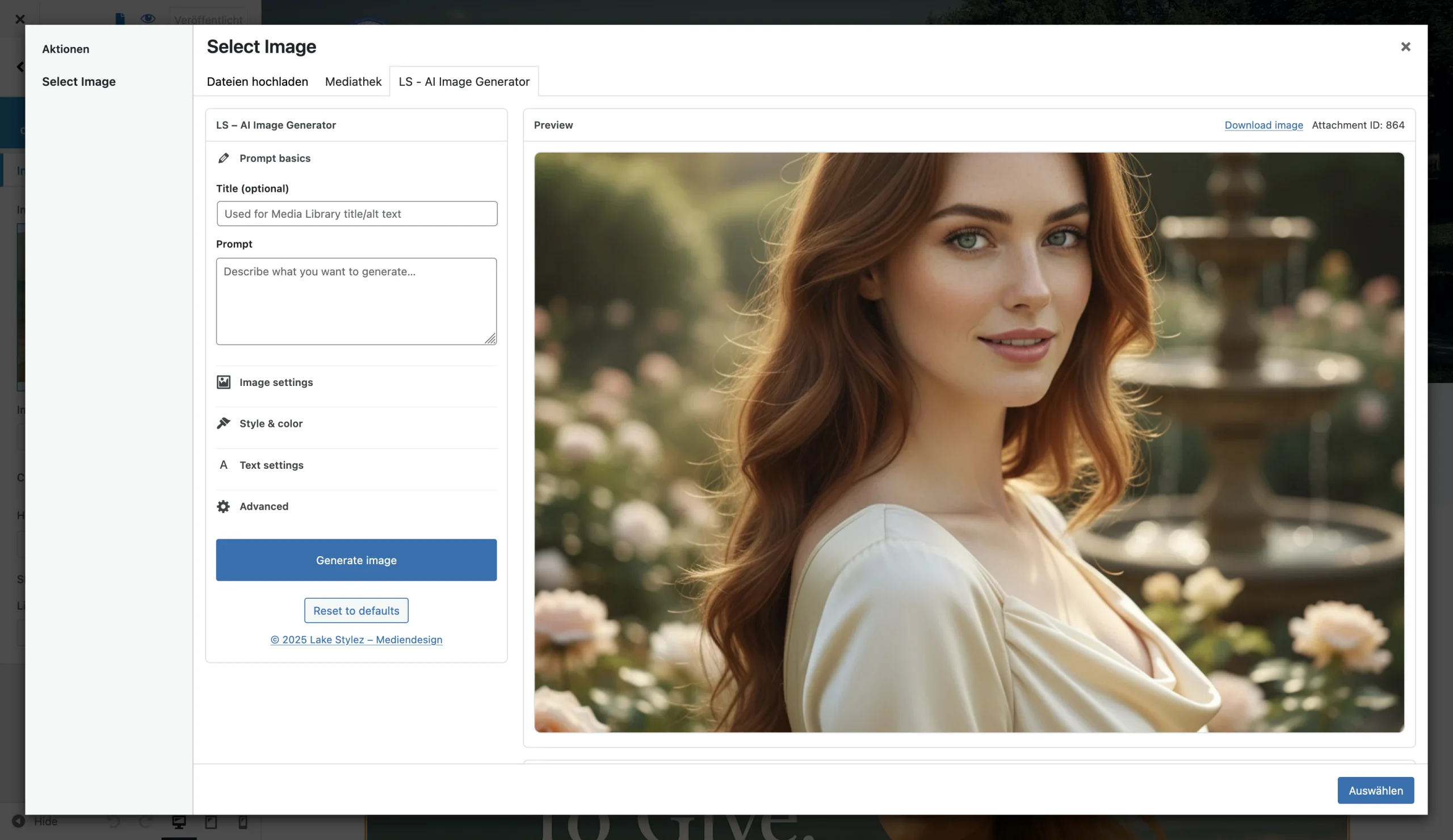 Integrated AI Image Generator in the WordPress Media Modal