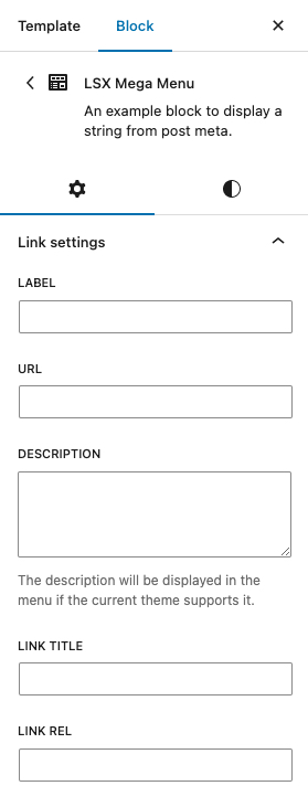 LSX Mega Menu Block settings