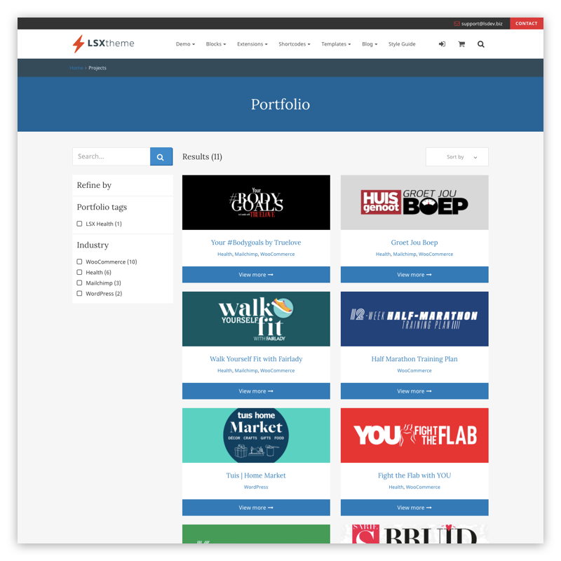 Portfolio posts archive with search & filters