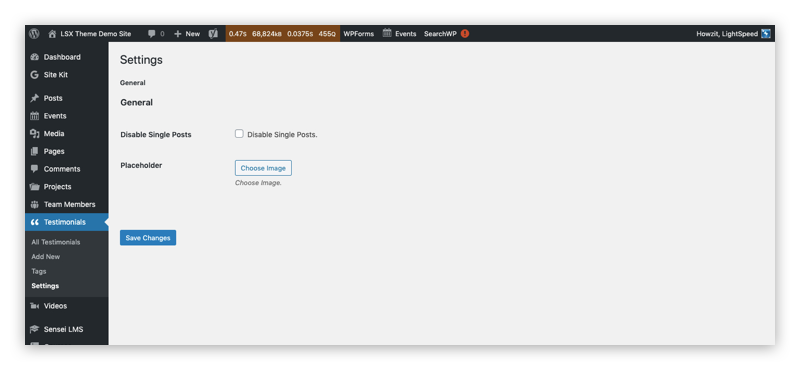 Settings page