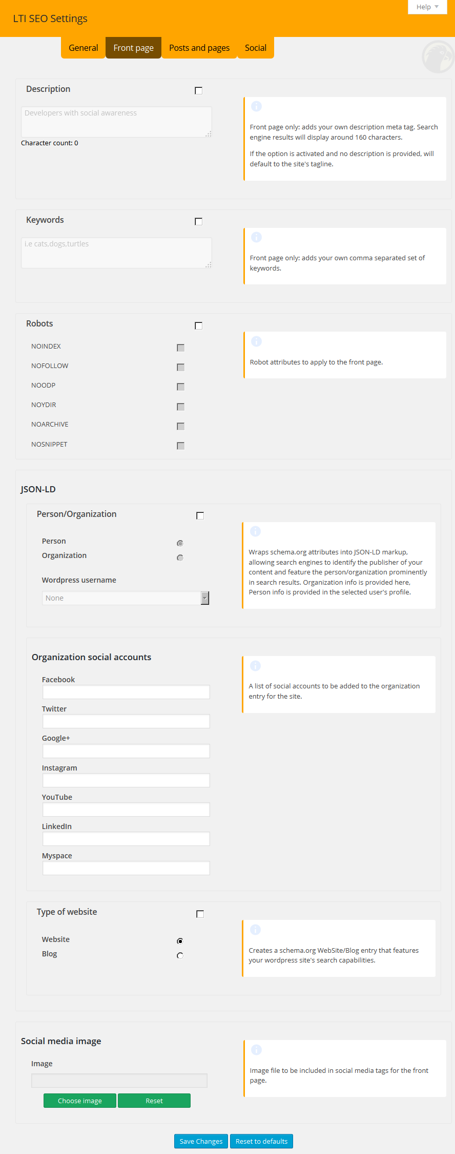 Admin options, Google tab