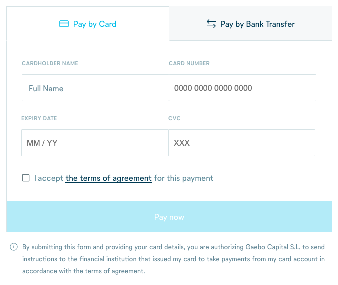 Credit card payment with net-terms step 2