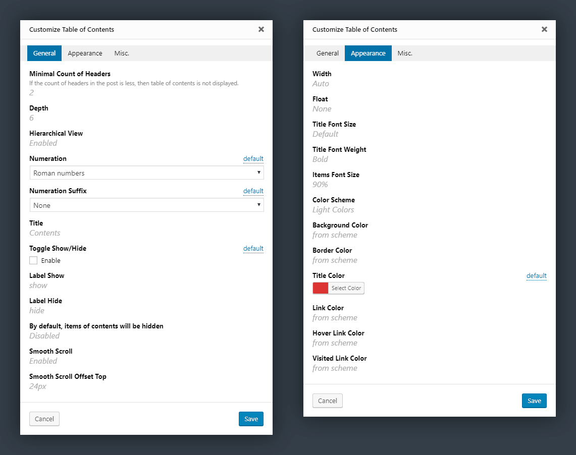 Widget Settings