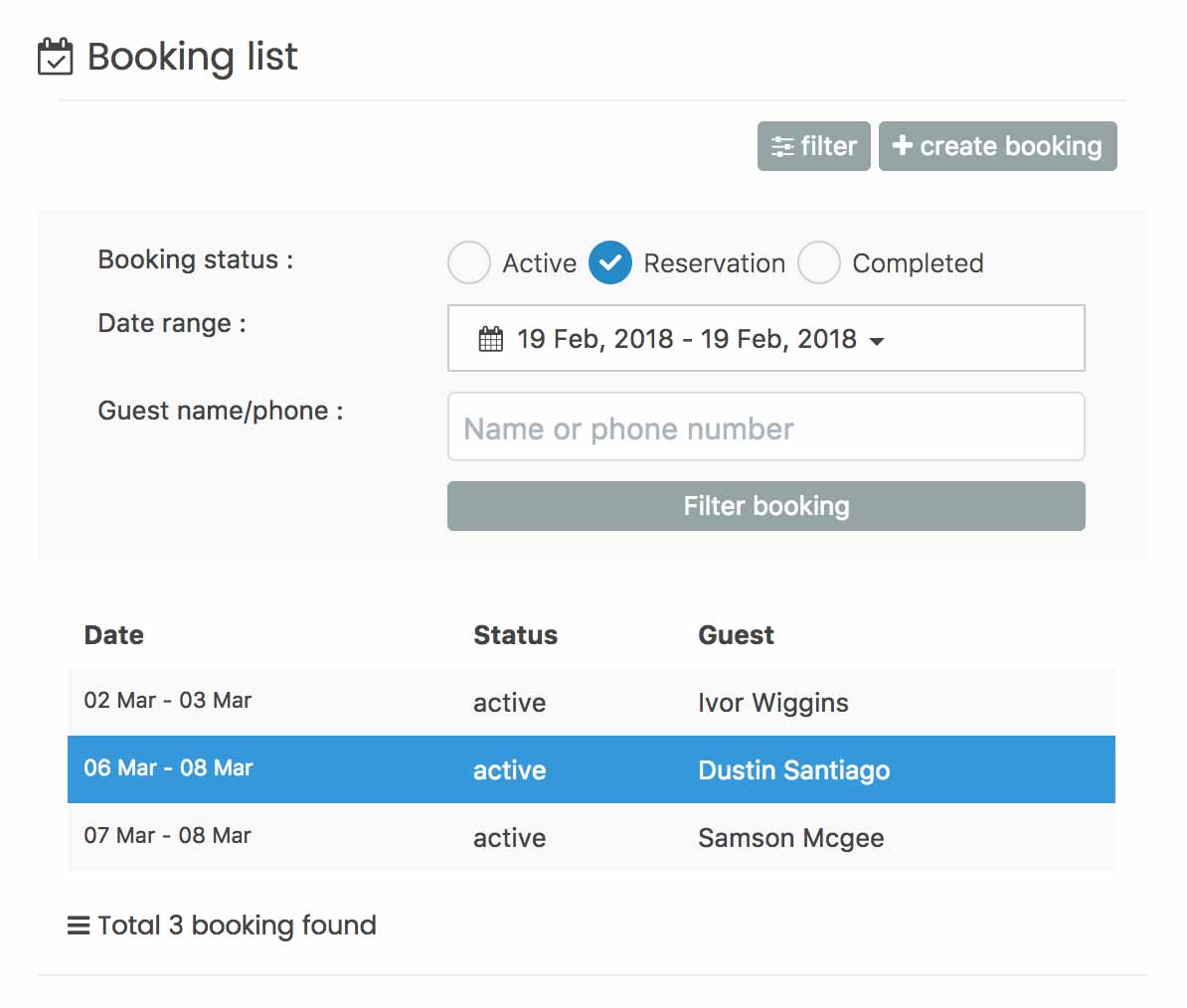 Booking form guest detail
