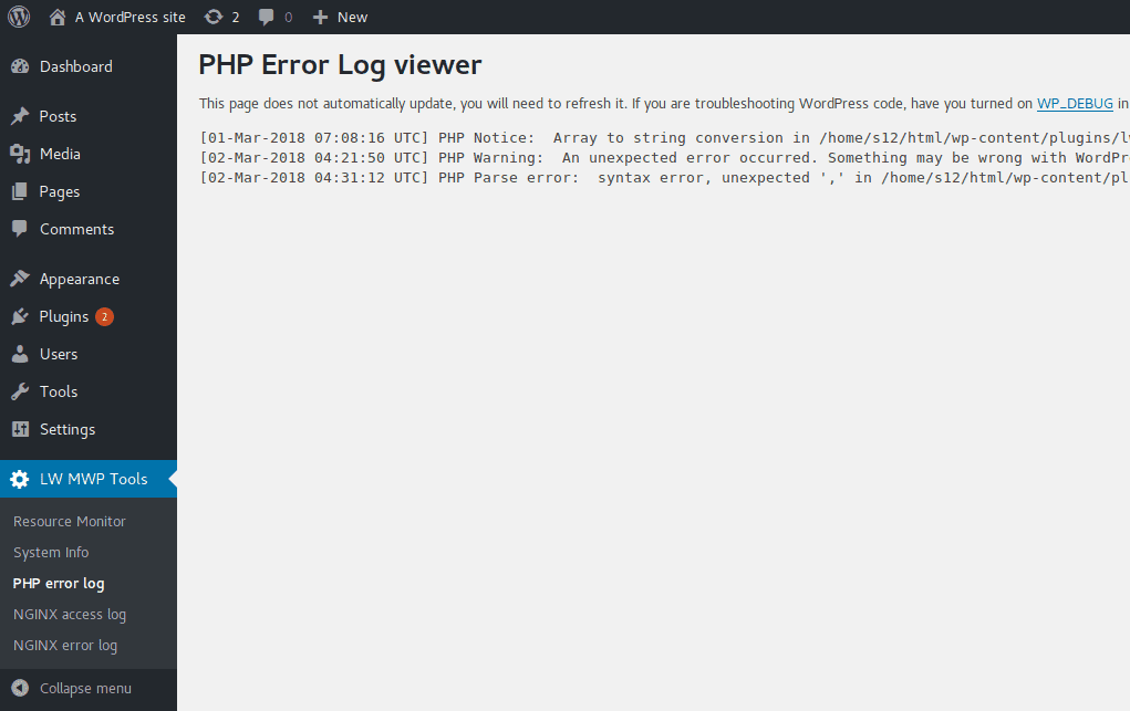 PHP error log