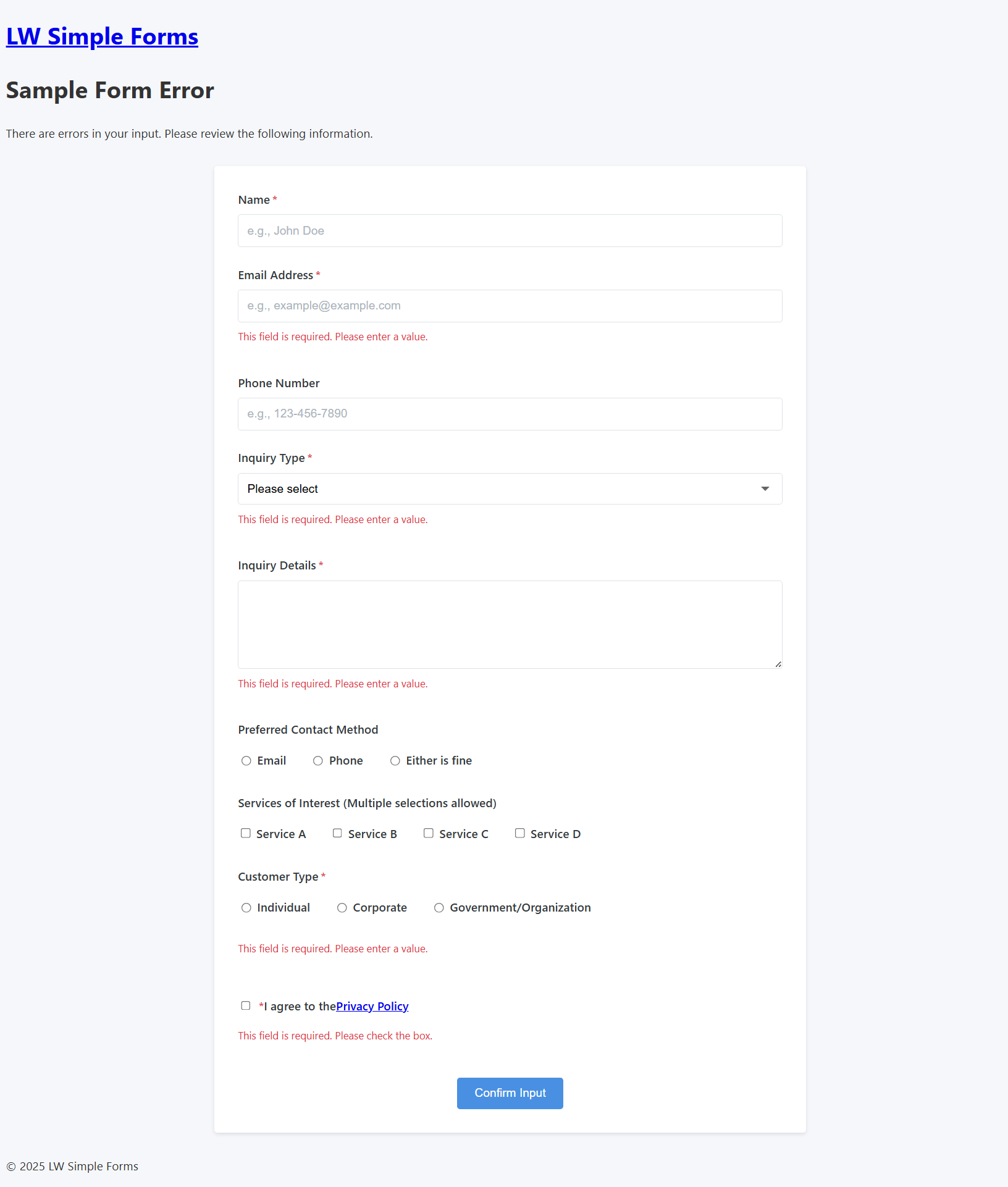 Example of embedding the confirmation screen shortcode in a static page.