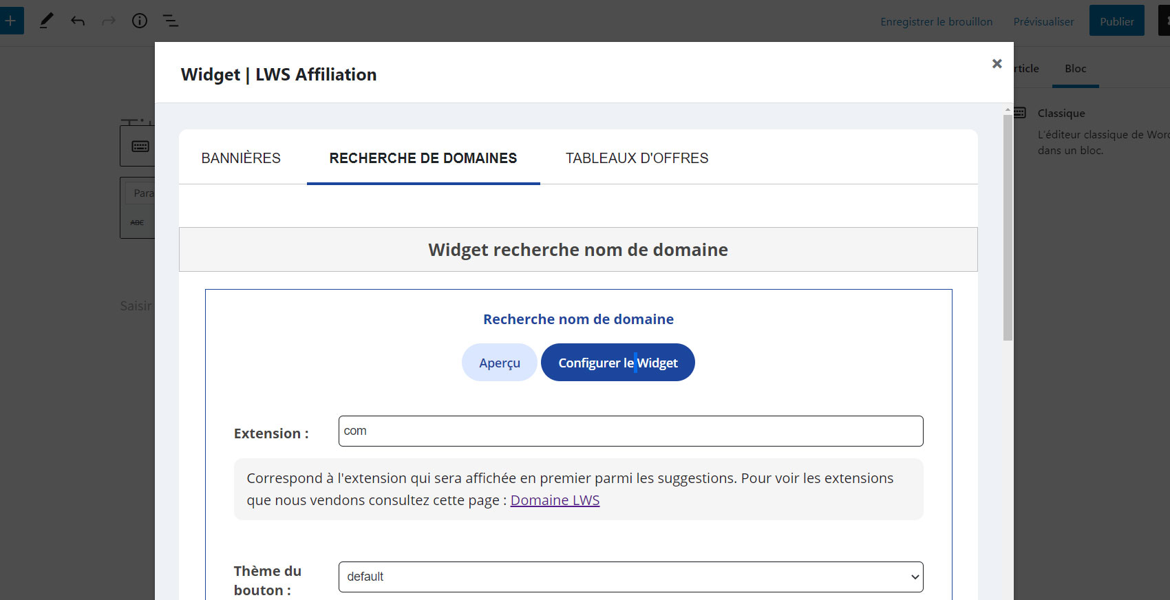 Add a domain name search widget