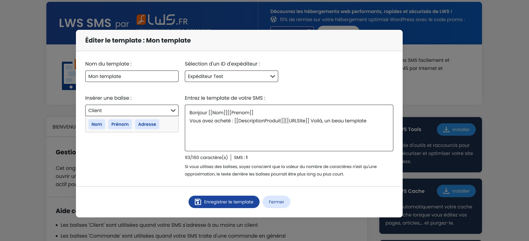 Create an SMS template