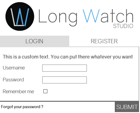 Example of a login/register form inside a page