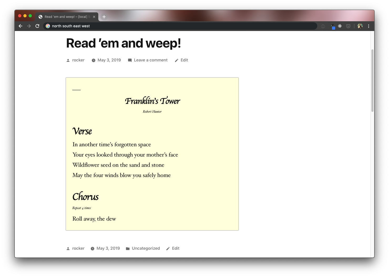 Lyrics as seen on a published post.