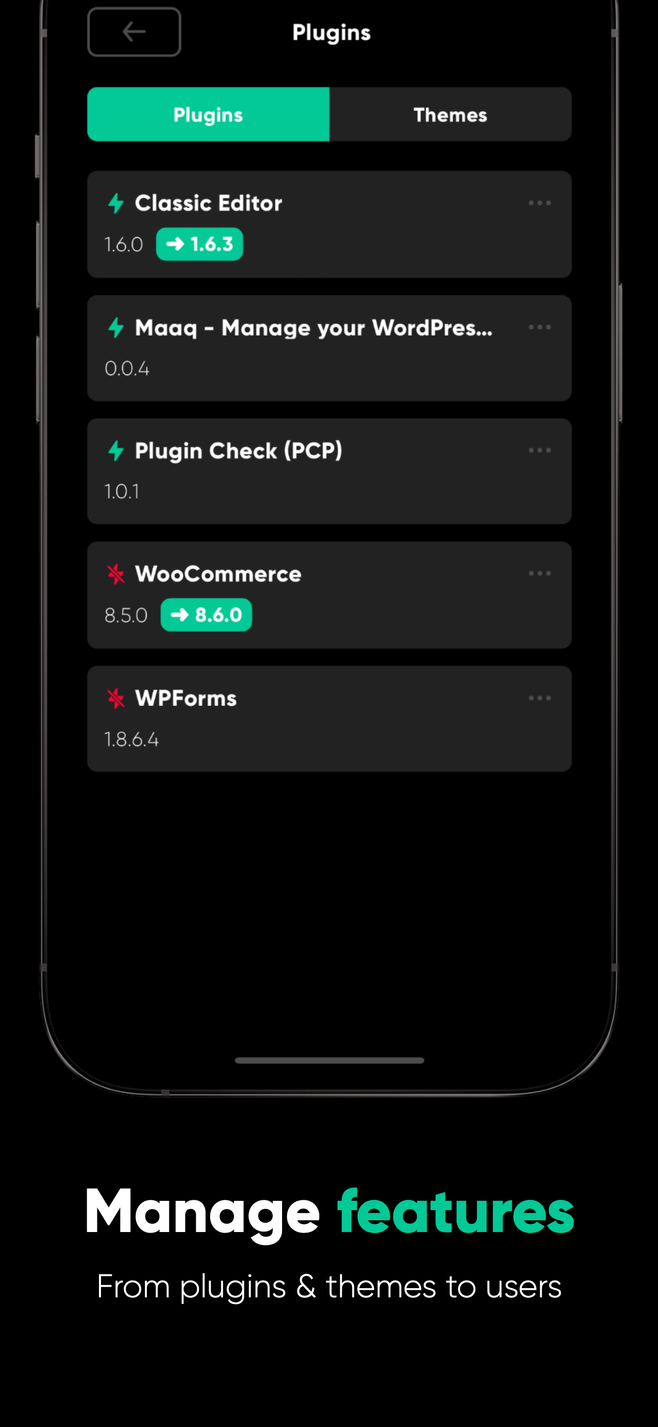 Manage features - App screenshot