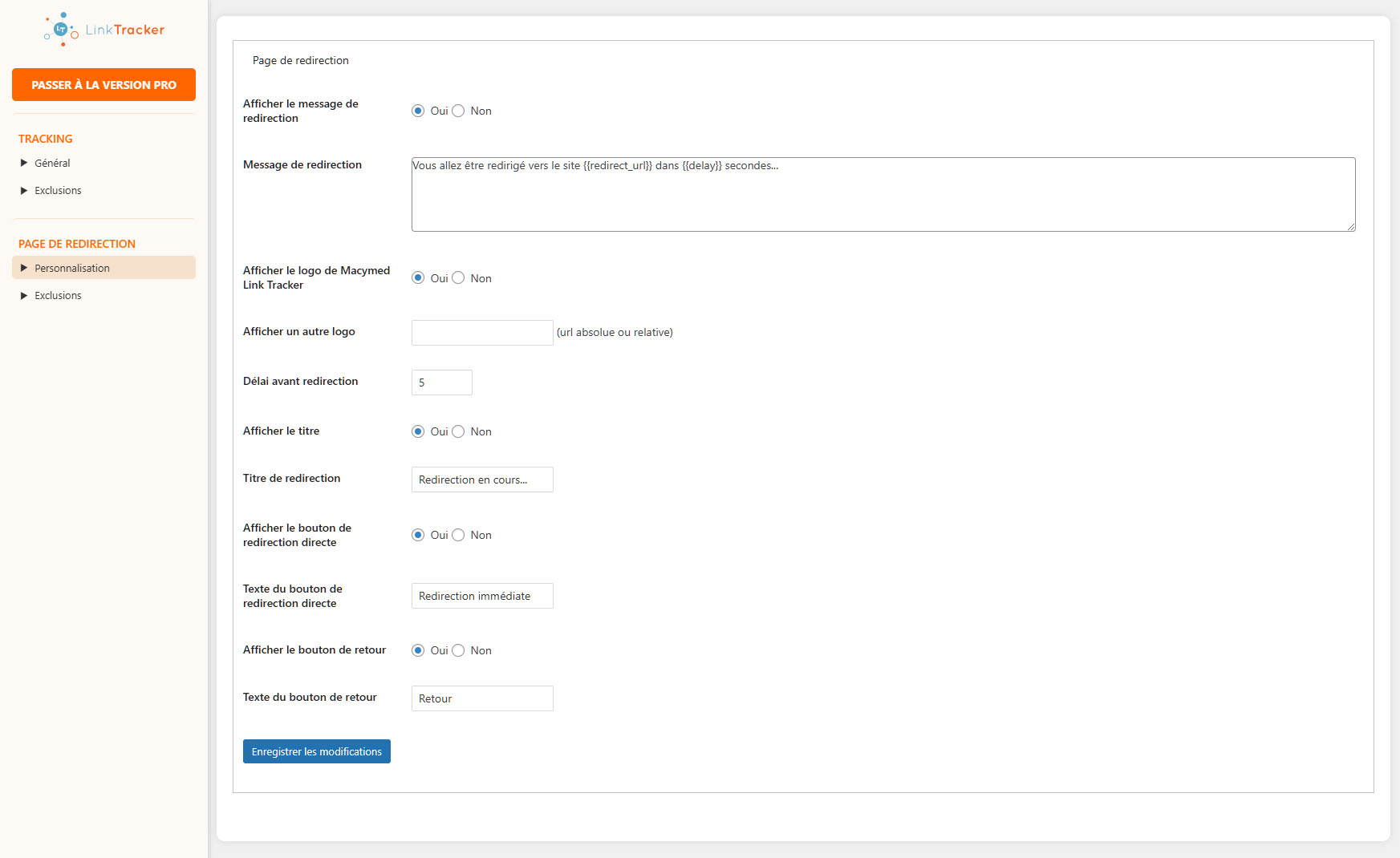 Customizing redirect pages