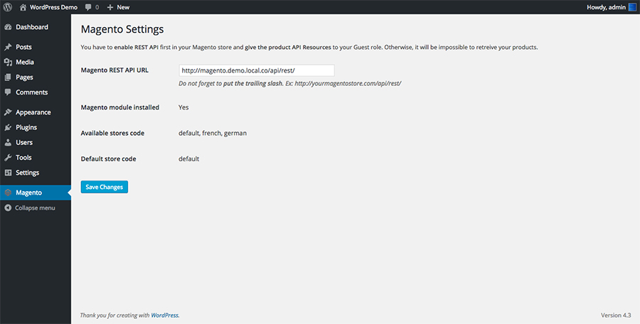 Plugin's configuration page
