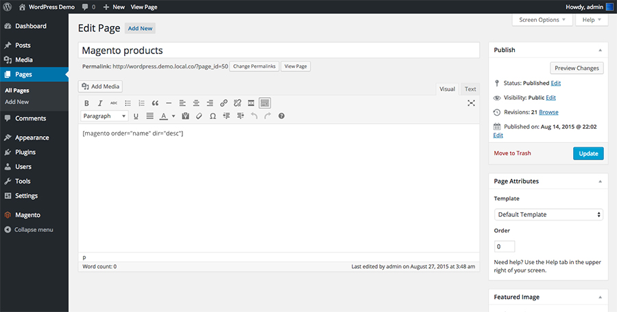 Page shortcode example