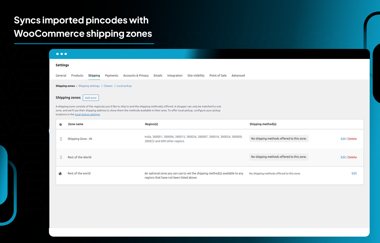 Manage Pincodes - Import/Export (CSV/Excel), Add/Edit/Delete, Activate/Deactivate