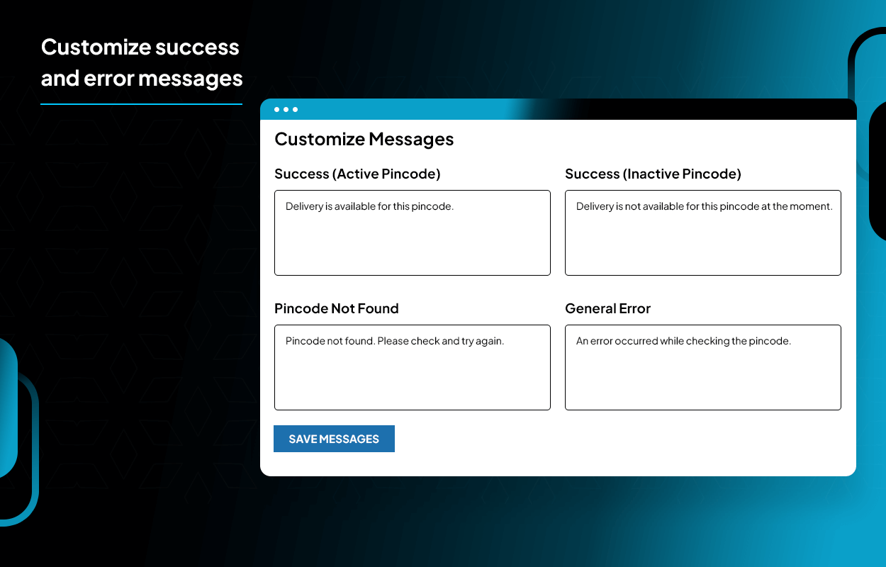 Pincode Checker styling options - Pincode checker form style, Button Text, Title text