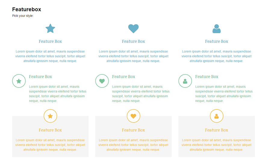 Featurebox shortcode examples.