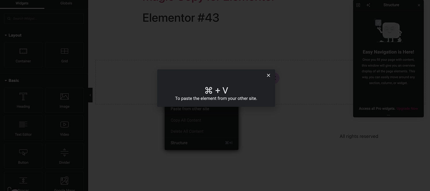 **Paste in Elementor Editor** - Paste the copied section into the Elementor editor.