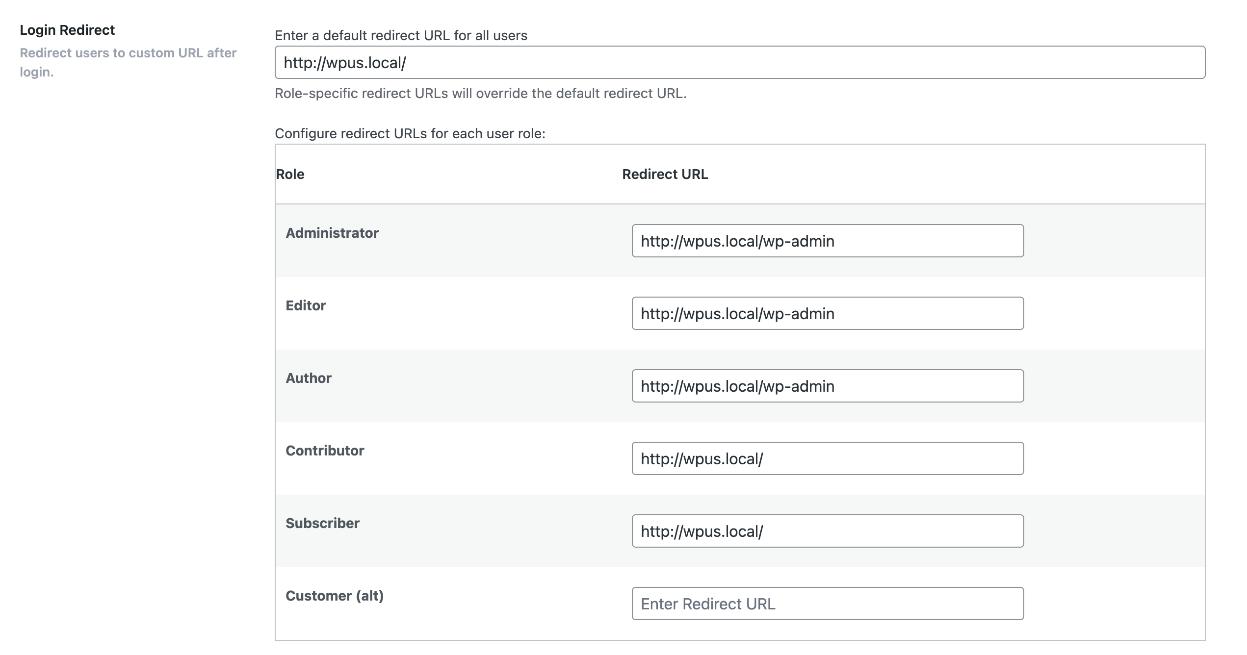 Role based login redirect **PRO**