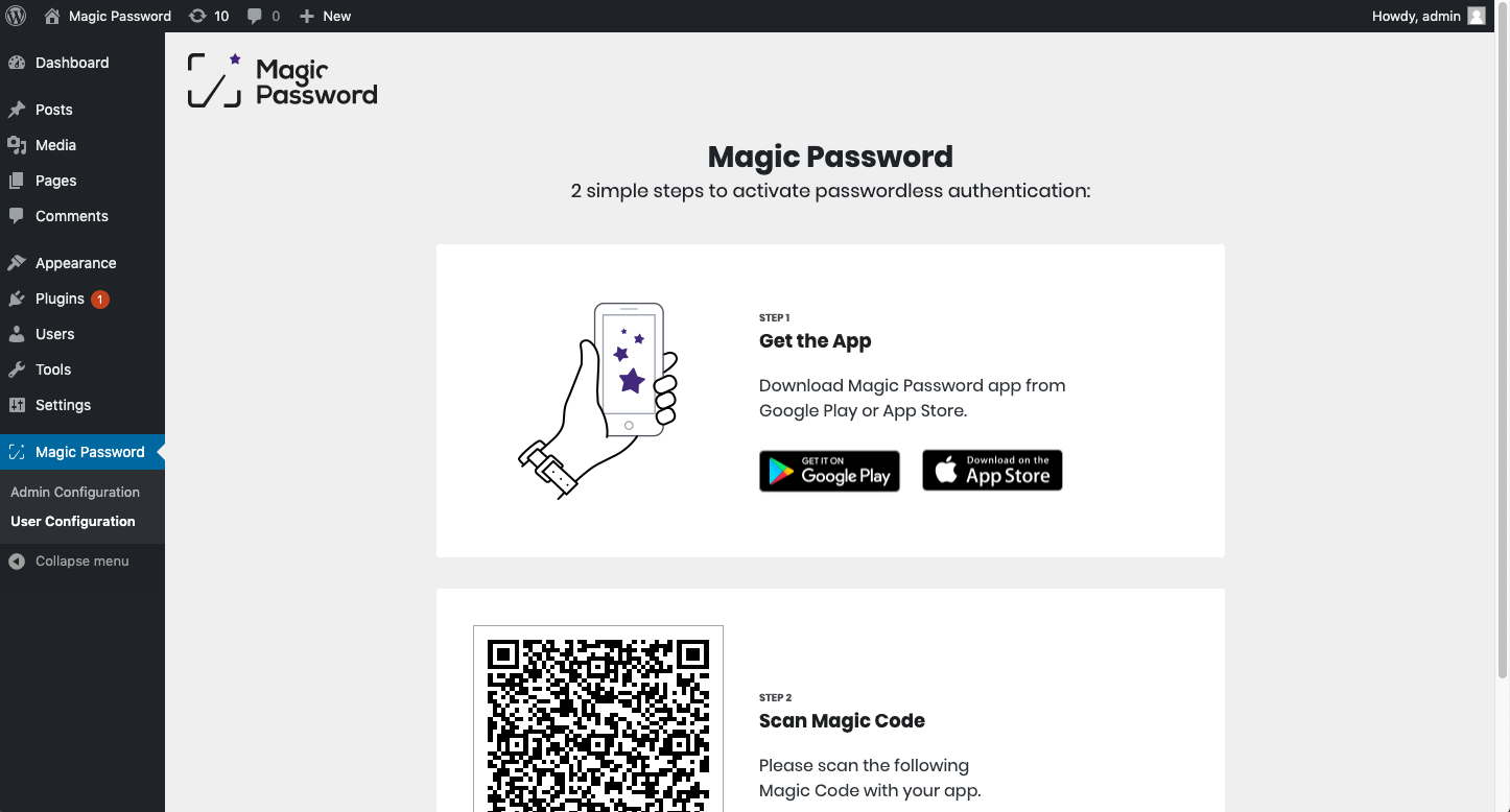 All you need to configure the plugin is to scan the QR code.