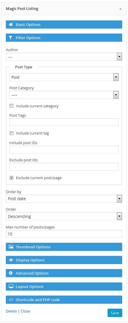 Filter Options.