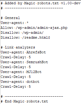 Sample of resulting robots.txt in debug mode.